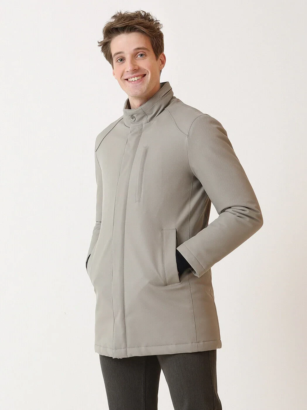 Beige Regular Fit Casual Weaving Rain Coat - 3