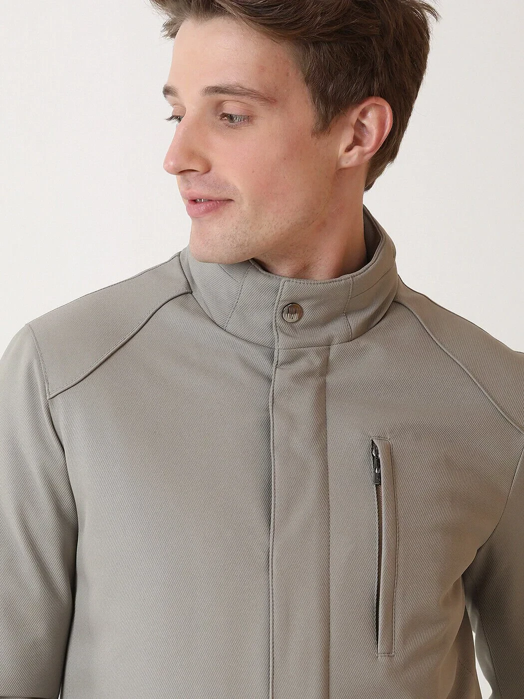 Beige Regular Fit Casual Weaving Rain Coat - 4