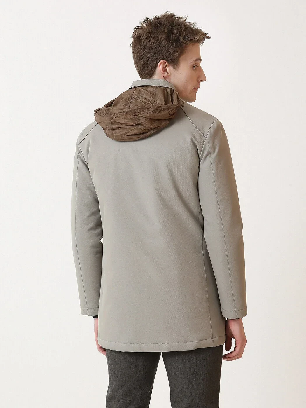 Beige Regular Fit Casual Weaving Rain Coat - 5