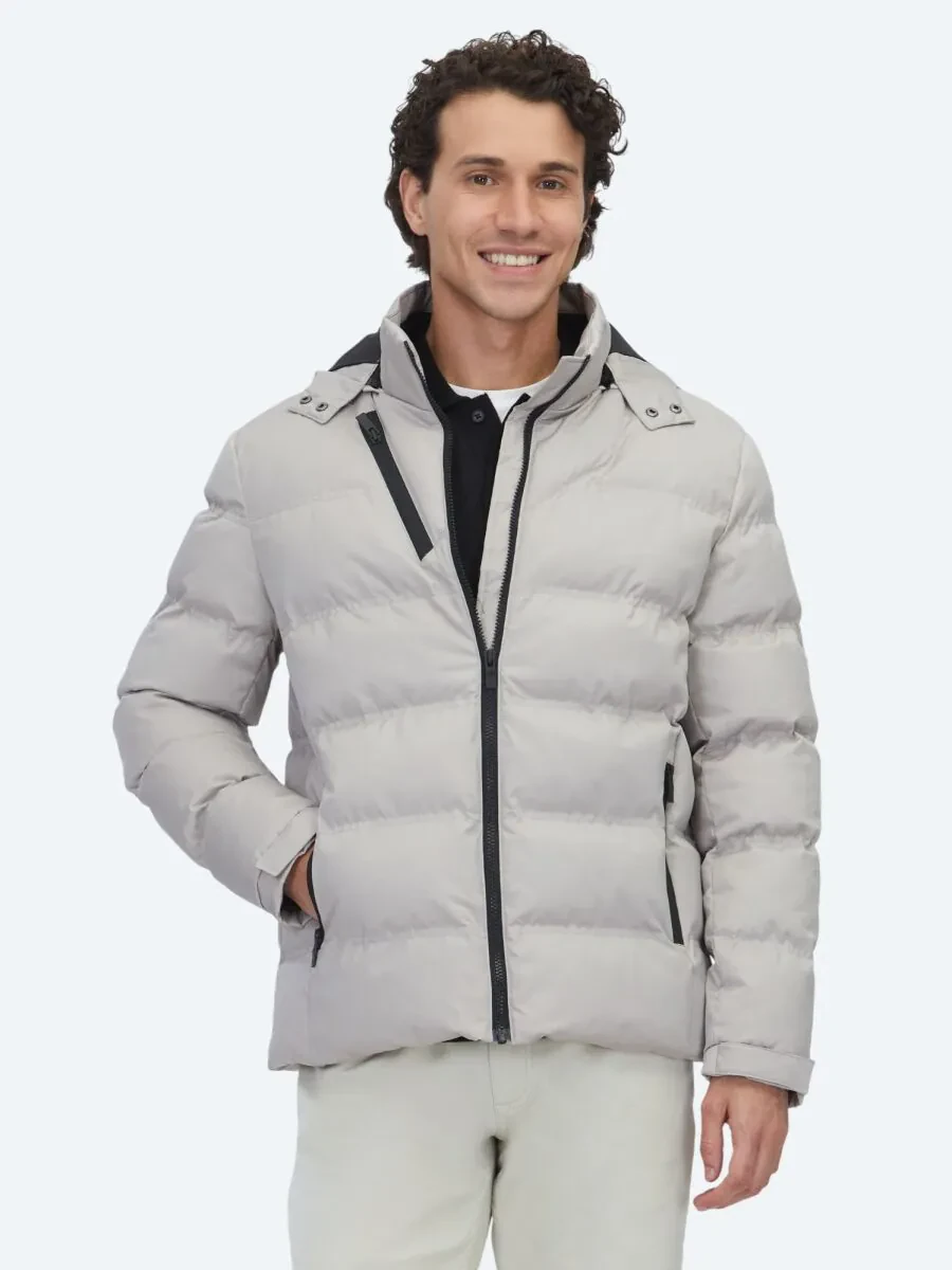 Beige Regular Fit Casual Weaving Removable Hood Coat - 1