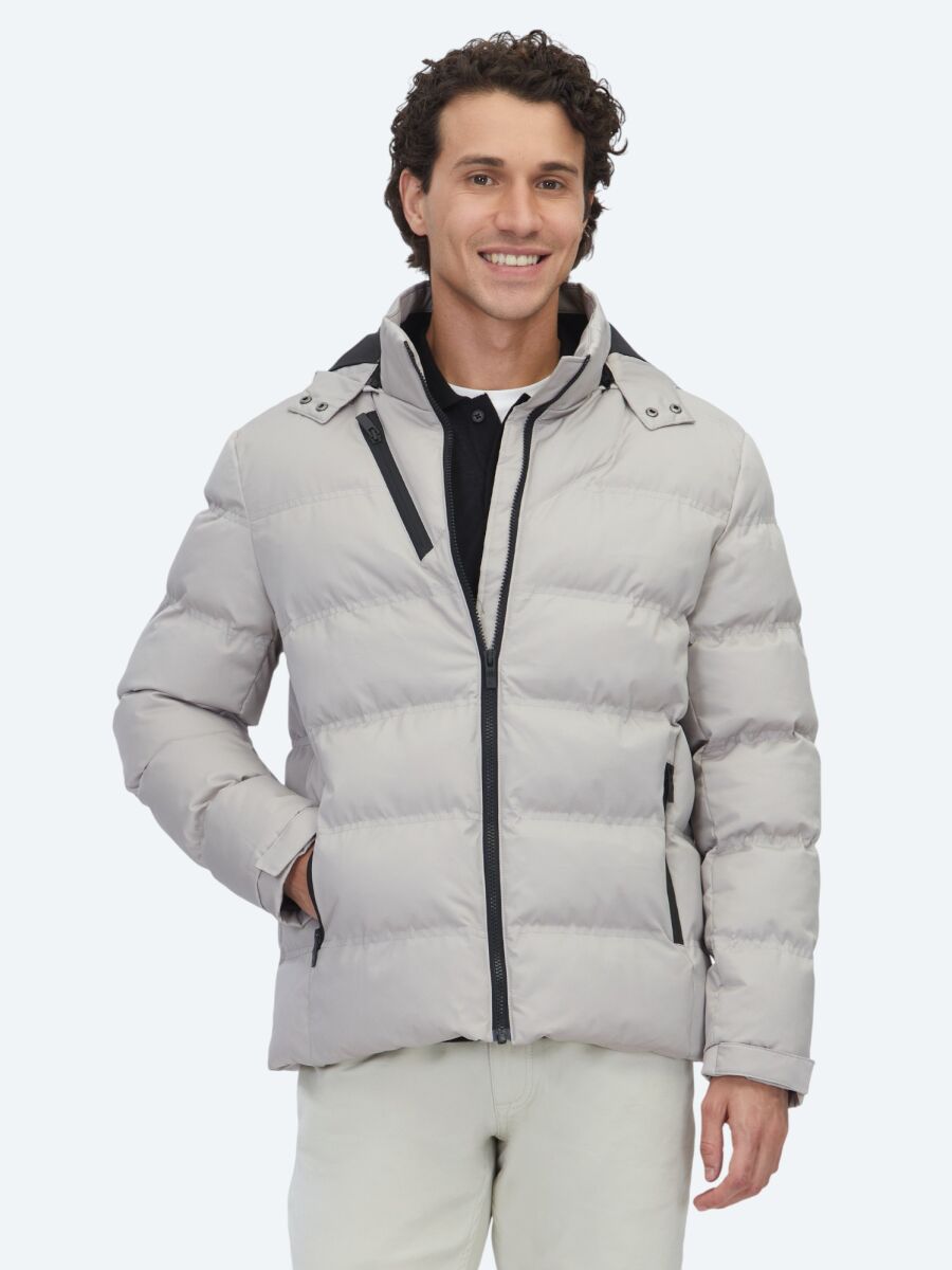 Beige Regular Fit Casual Weaving Removable Hood Coat - 1