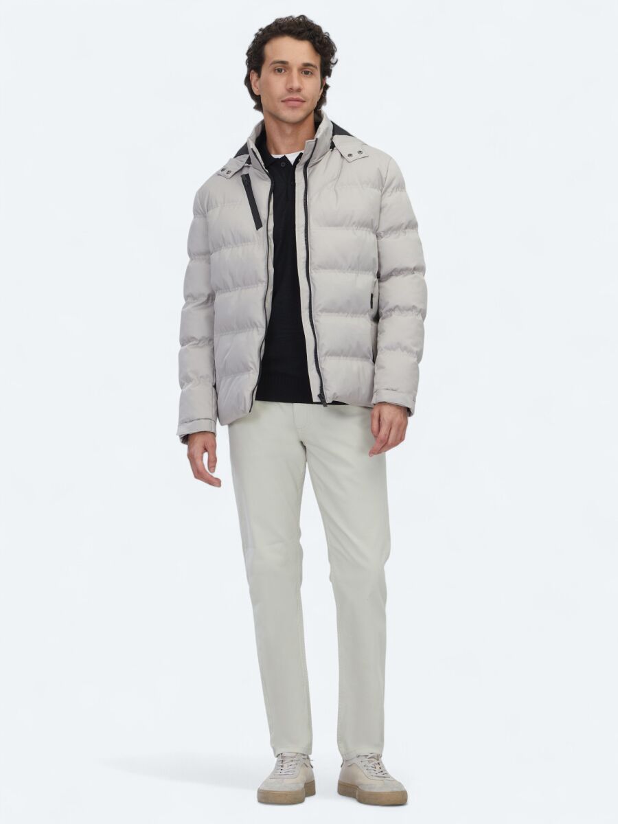 Beige Regular Fit Casual Weaving Removable Hood Coat - 2