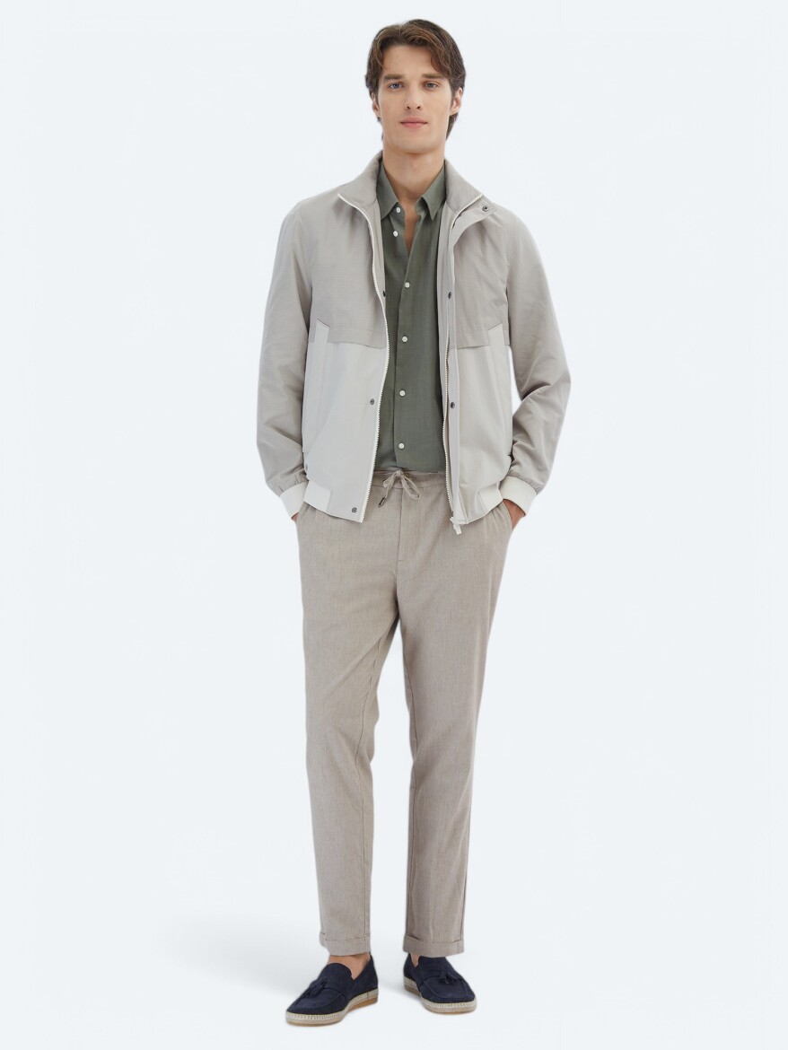 Beige Regular Fit Hidden Hood Casual Weaving Coat - KİP