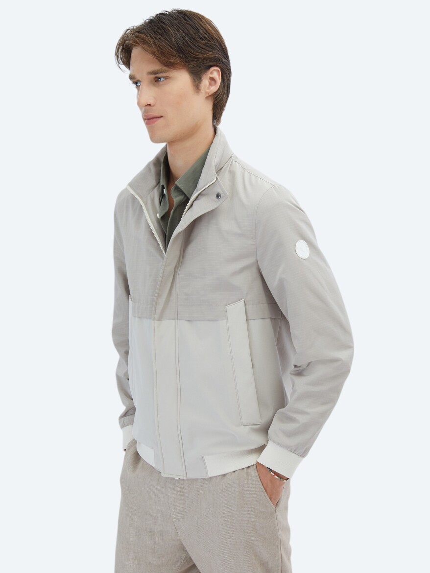 Beige Regular Fit Hidden Hood Casual Weaving Coat - 3