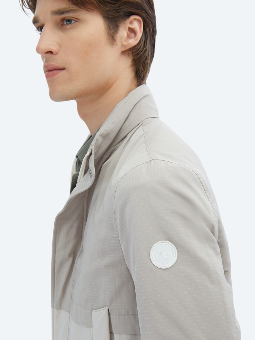 Beige Regular Fit Hidden Hood Casual Weaving Coat - 4