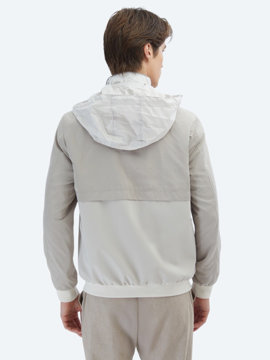 Beige Regular Fit Hidden Hood Casual Weaving Coat - 8