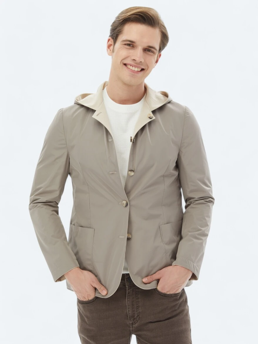 Beige Regular Fit Hooded Casual Knitting Coat - KİP
