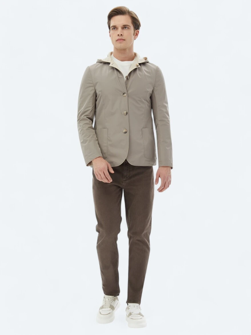 Beige Regular Fit Hooded Casual Knitting Coat - 4