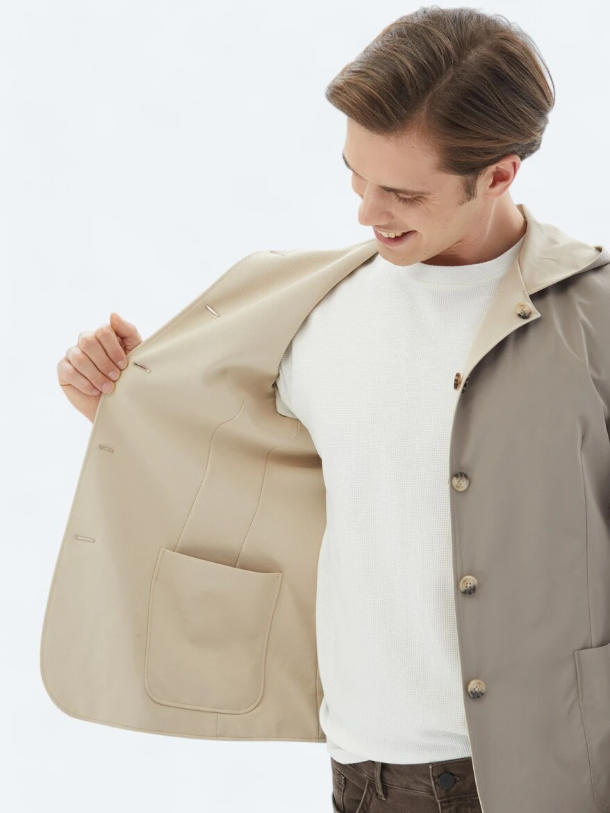 Beige Regular Fit Hooded Casual Knitting Coat - 8