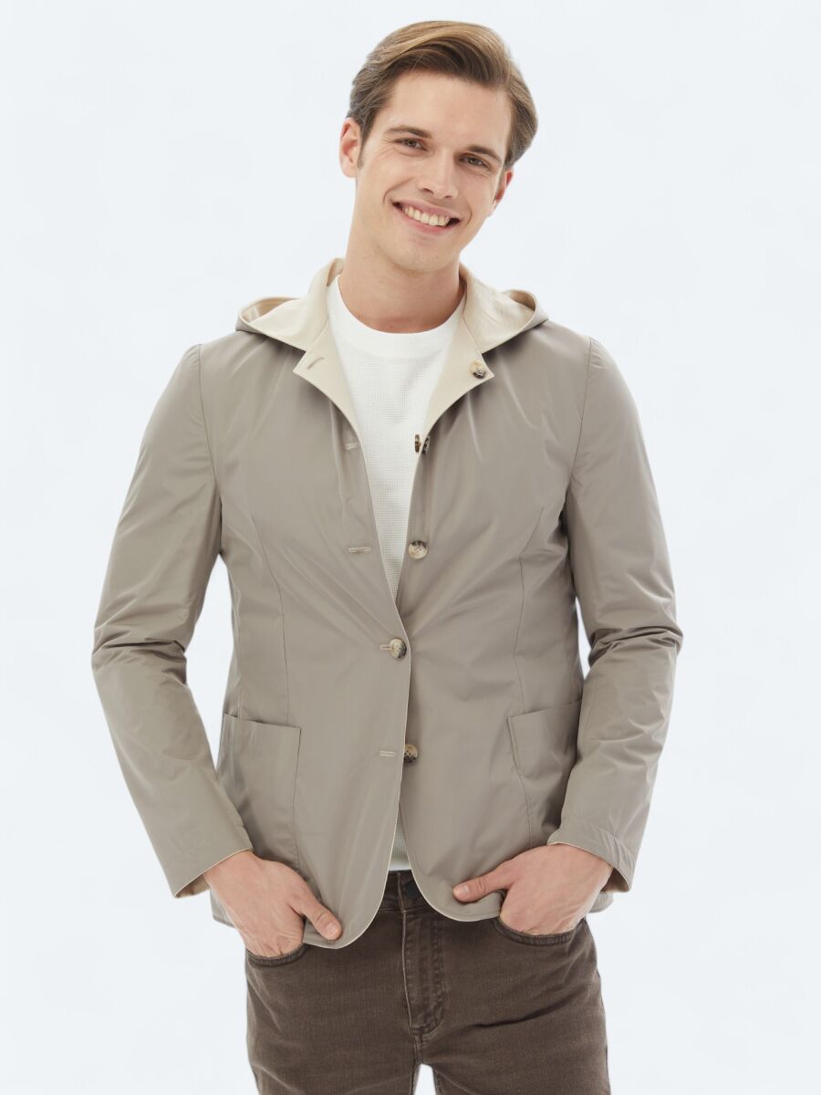 Beige Regular Fit Hooded Casual Knitting Coat - 2