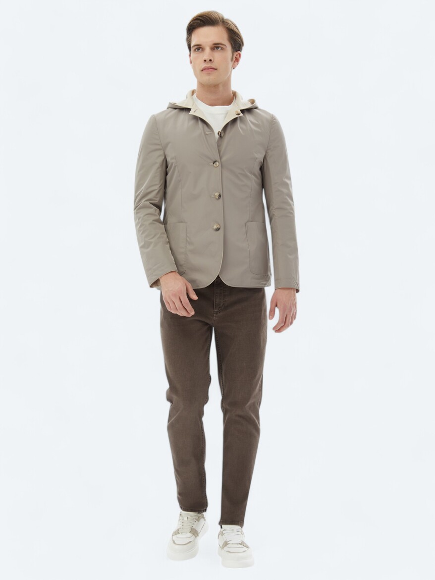 Beige Regular Fit Hooded Casual Knitting Coat - 4