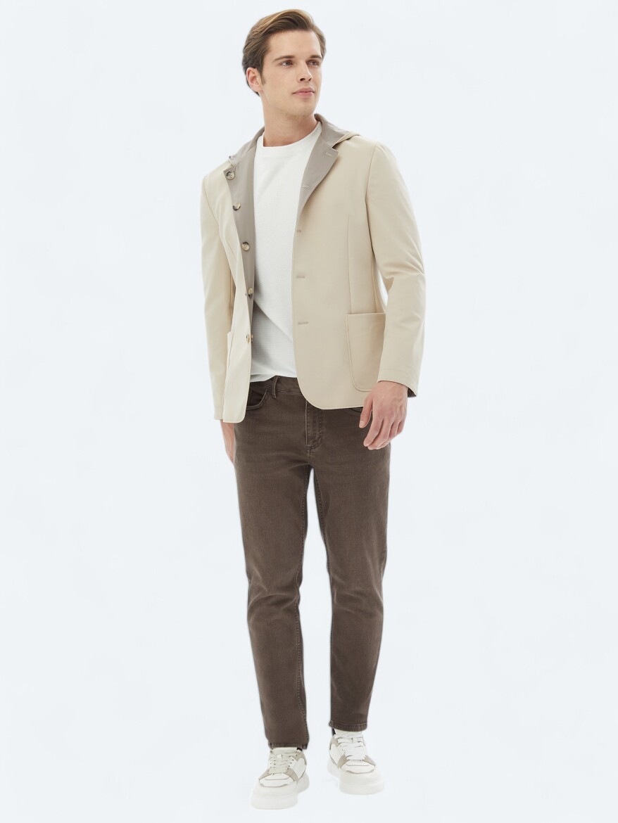 Beige Regular Fit Hooded Casual Knitting Coat - 5