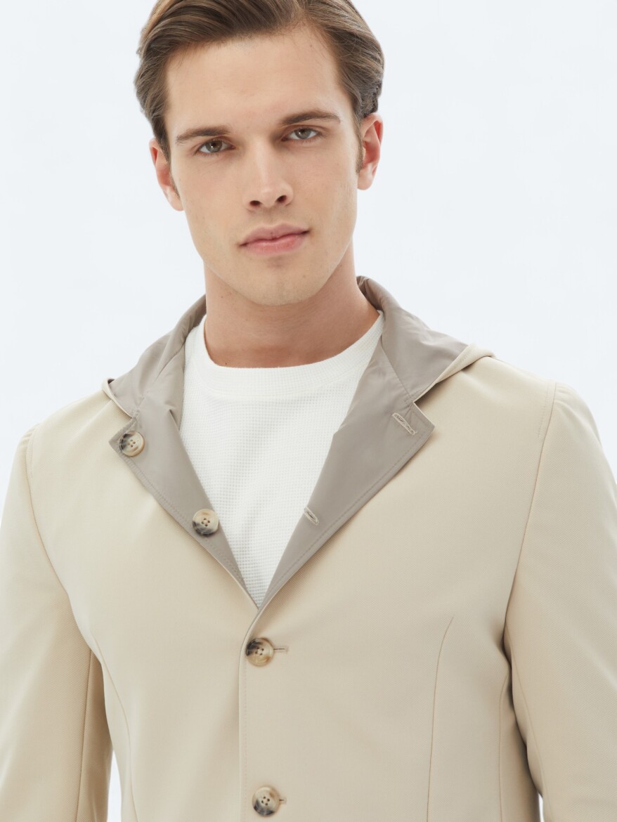 Beige Regular Fit Hooded Casual Knitting Coat - 6