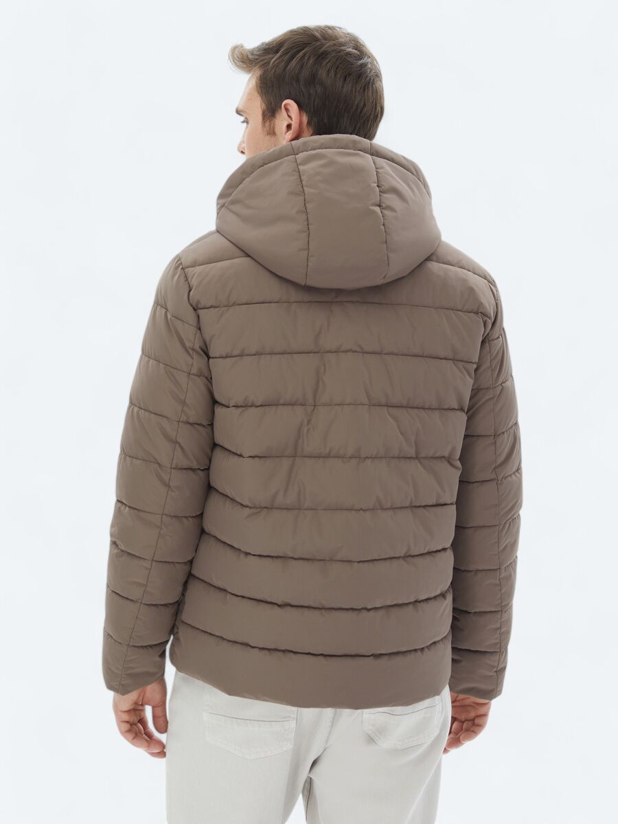 Beige Regular Fit Hooded Casual Weaving Coat - 7