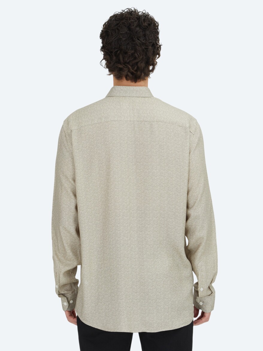 Beige Regular Fit Long Weaving Casual 100% Cotton Shirt - 5