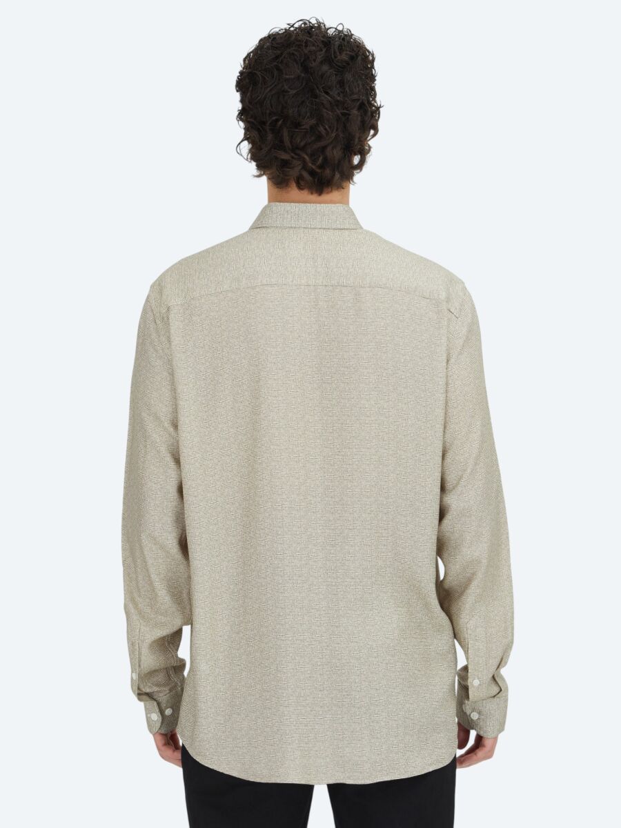 Beige Regular Fit Long Weaving Casual 100% Cotton Shirt - 5