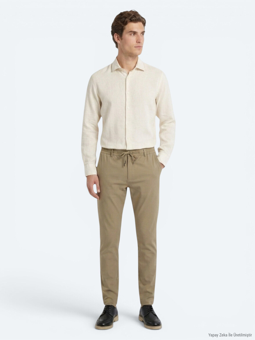 Beige Regular Fit Long Weaving Casual Cotton Blended Shirt - KİP