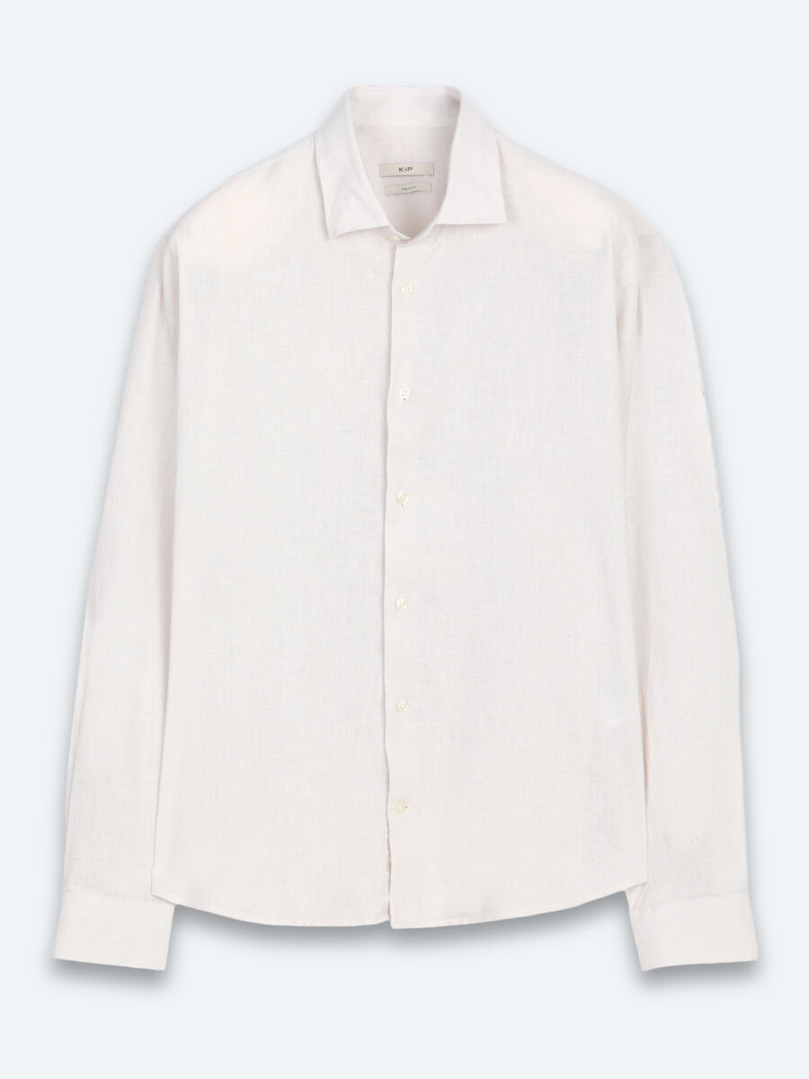Beige Regular Fit Long Weaving Casual Cotton Blended Shirt - 6