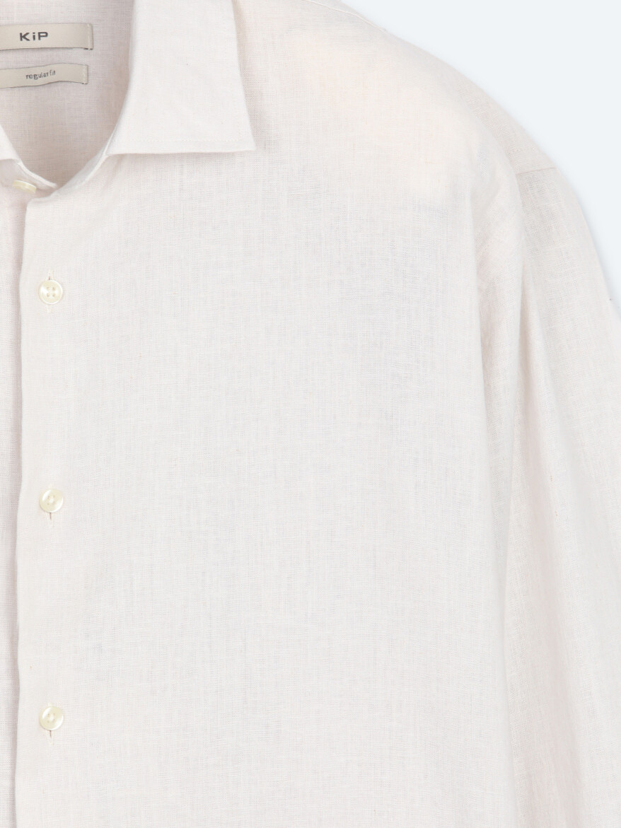 Beige Regular Fit Long Weaving Casual Cotton Blended Shirt - 7