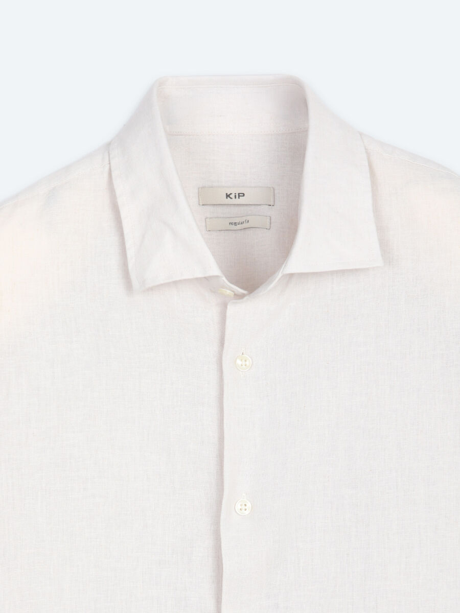 Beige Regular Fit Long Weaving Casual Cotton Blended Shirt - 8