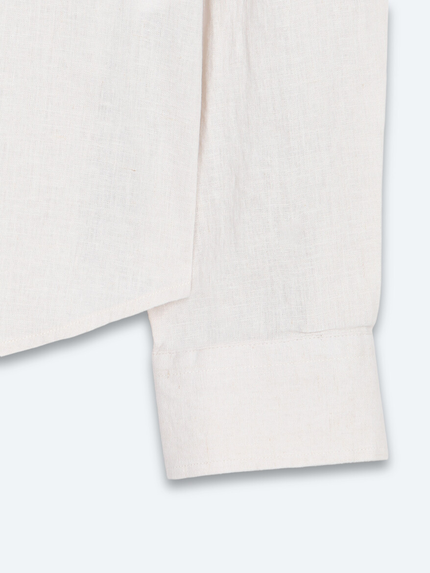 Beige Regular Fit Long Weaving Casual Cotton Blended Shirt - 9