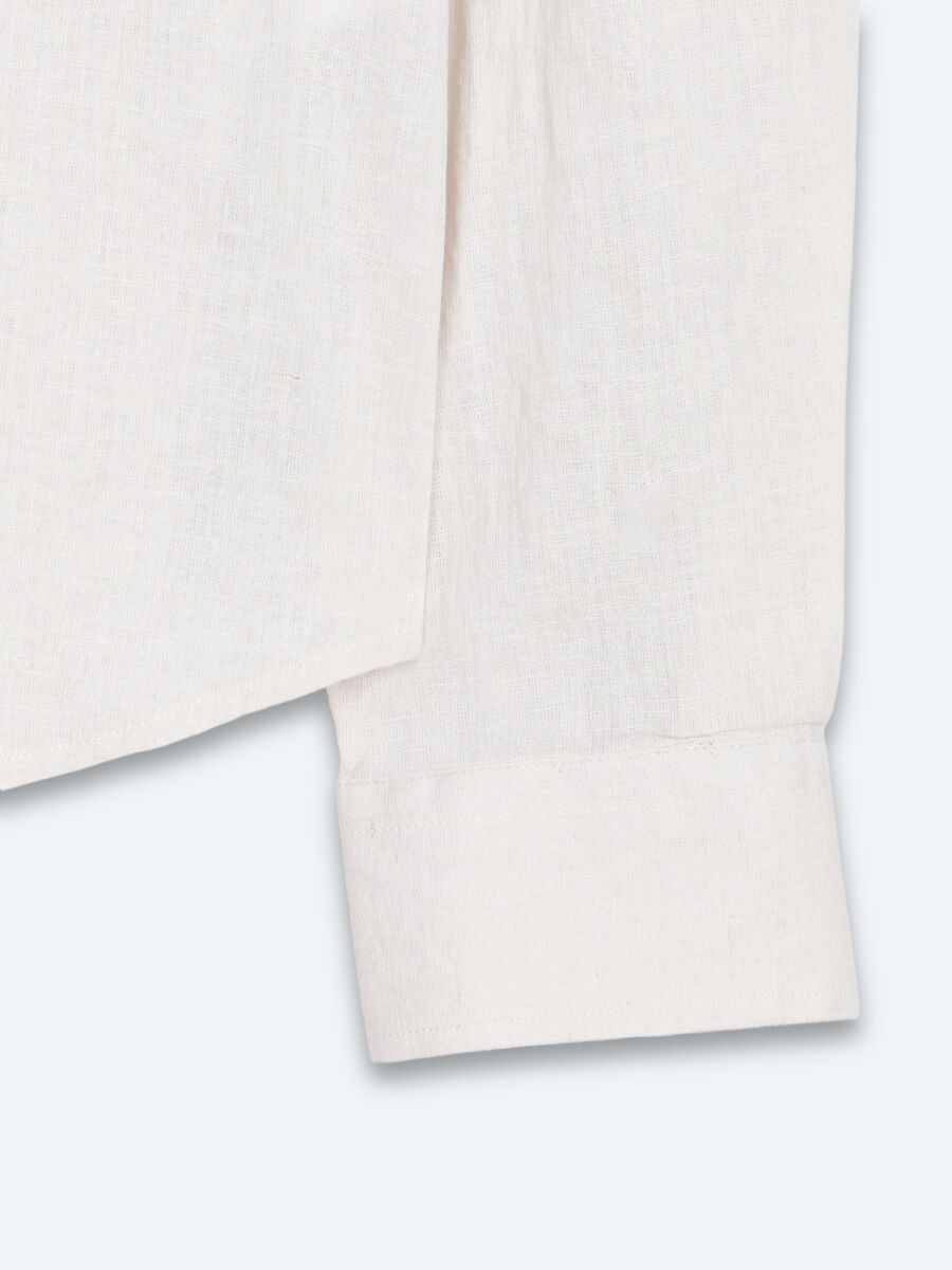 Beige Regular Fit Long Weaving Casual Cotton Blended Shirt - 9