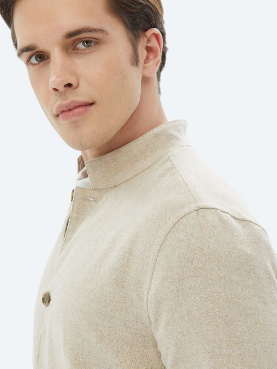 Beige Regular Fit Turtleneck Casual Weaving Coat - 9