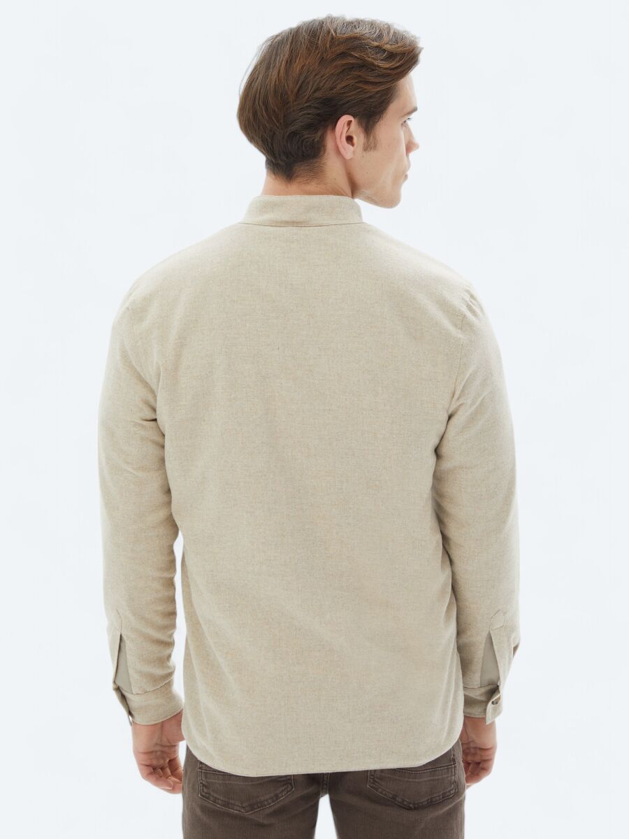 Beige Regular Fit Turtleneck Casual Weaving Coat - 12