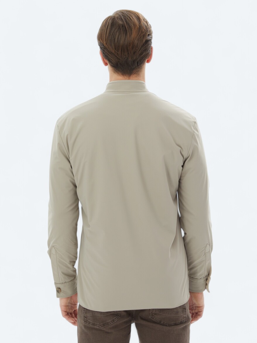 Beige Regular Fit Turtleneck Casual Weaving Coat - 14