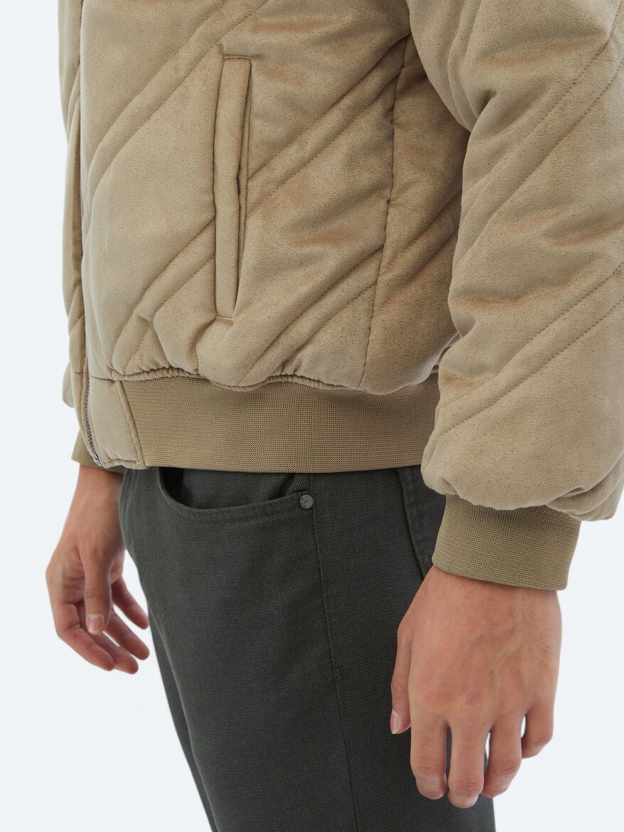 Beige Regular Fit Turtleneck Casual Weaving Coat - 5