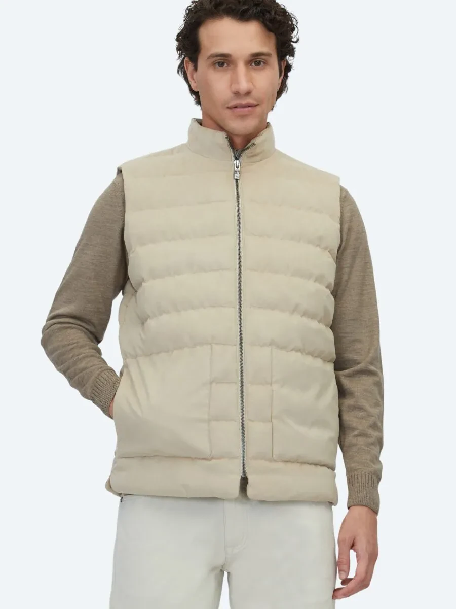 Beige Regular Fit Turtleneck Casual Weaving Puffer Vest - 3