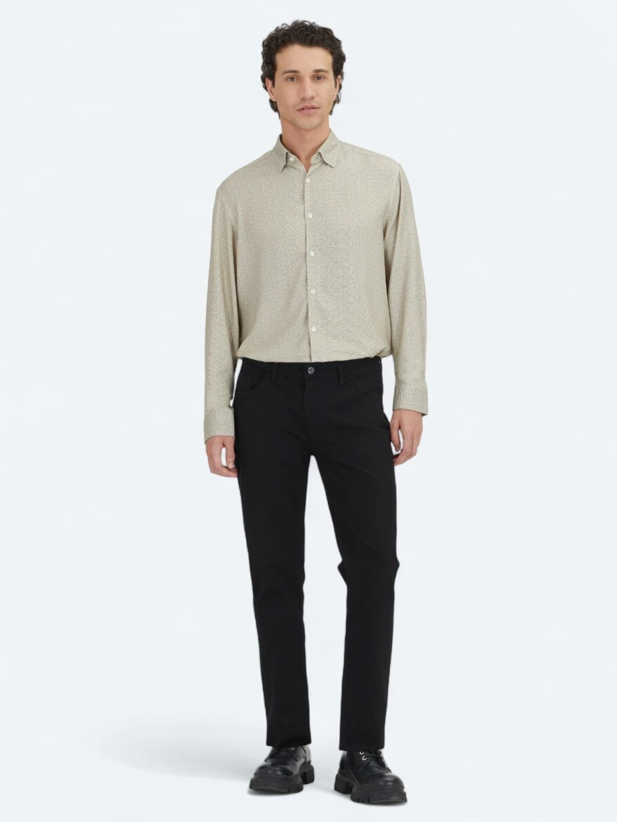 Beige Regular Fit Weaving Casual 100% Cotton Shirt - KİP