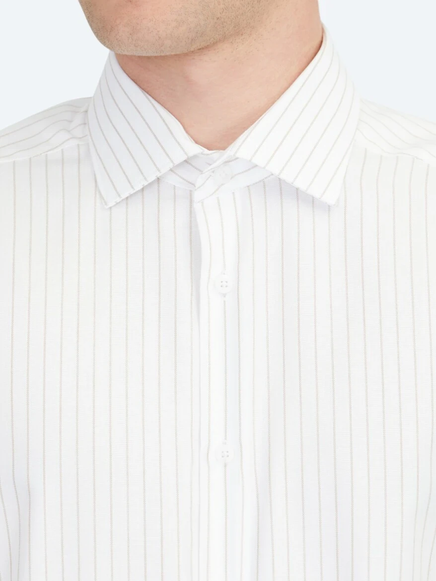 Beige Regular Fit Weaving Classical 100% Cotton Shirt 