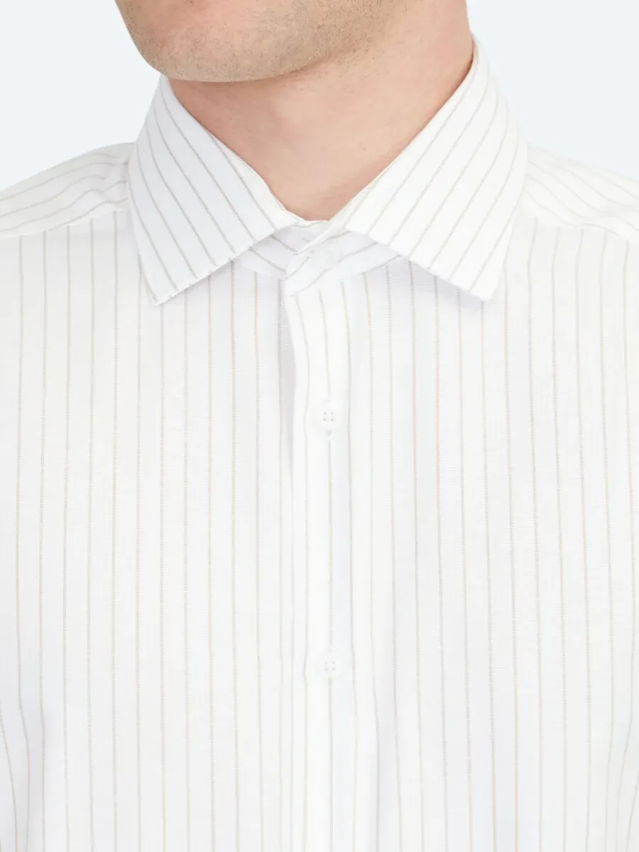 Beige Regular Fit Weaving Classical 100% Cotton Shirt - 4