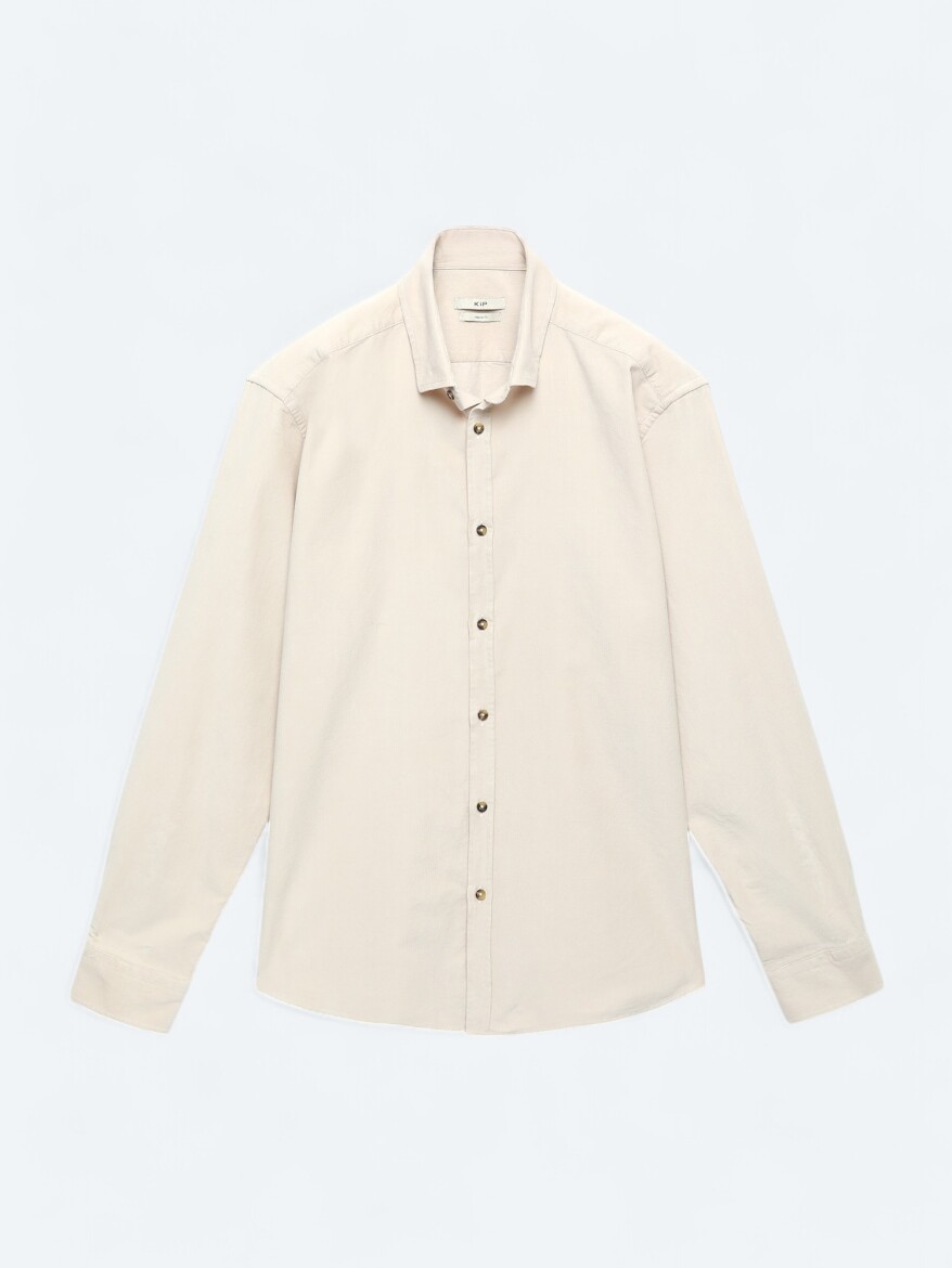 Beige Ribbed Regular Fit Weaving Casual 100% Cotton Shirt - 6