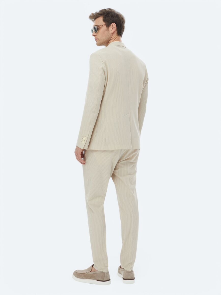 Beige Striped Modern Fit Suit - 8