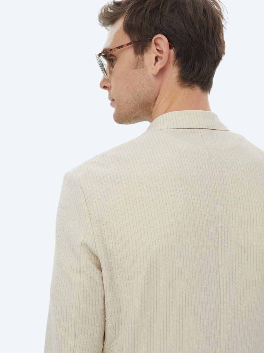 Beige Striped Modern Fit Suit - 9