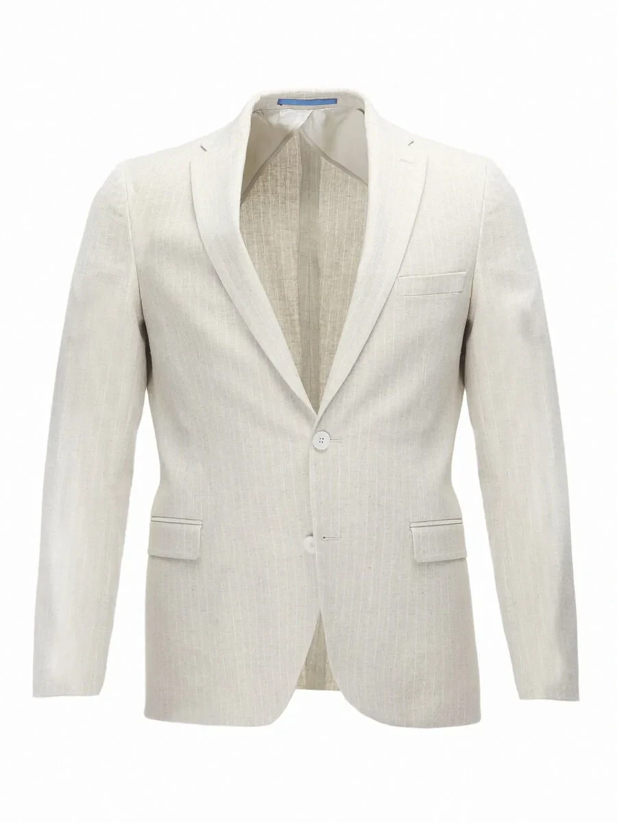 Beige Striped Slim Fit Cotton Blended Jacket - 7