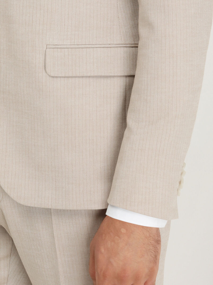 Beige Striped Slim Fit Cotton Blended Suit - 4