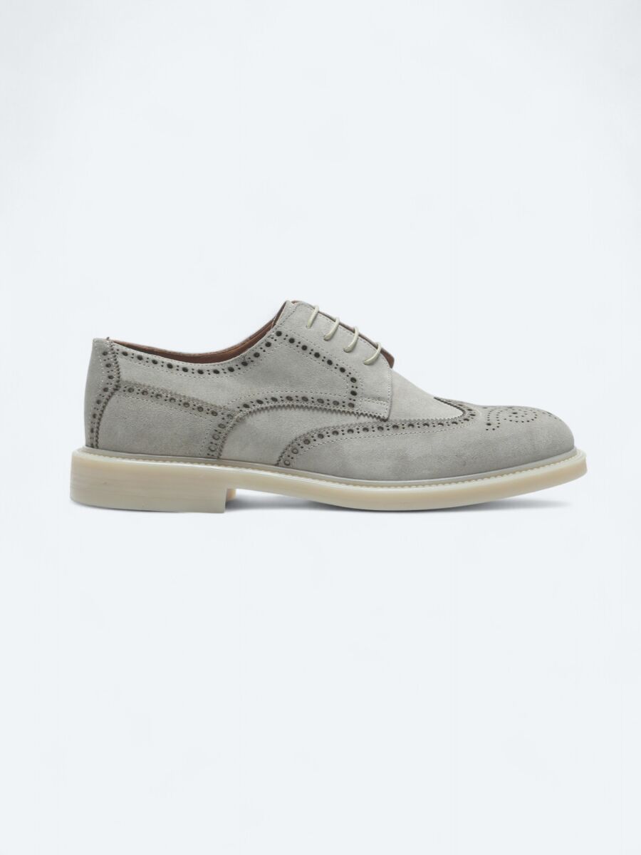 Beige Suede Smart Casual Shoes - 1