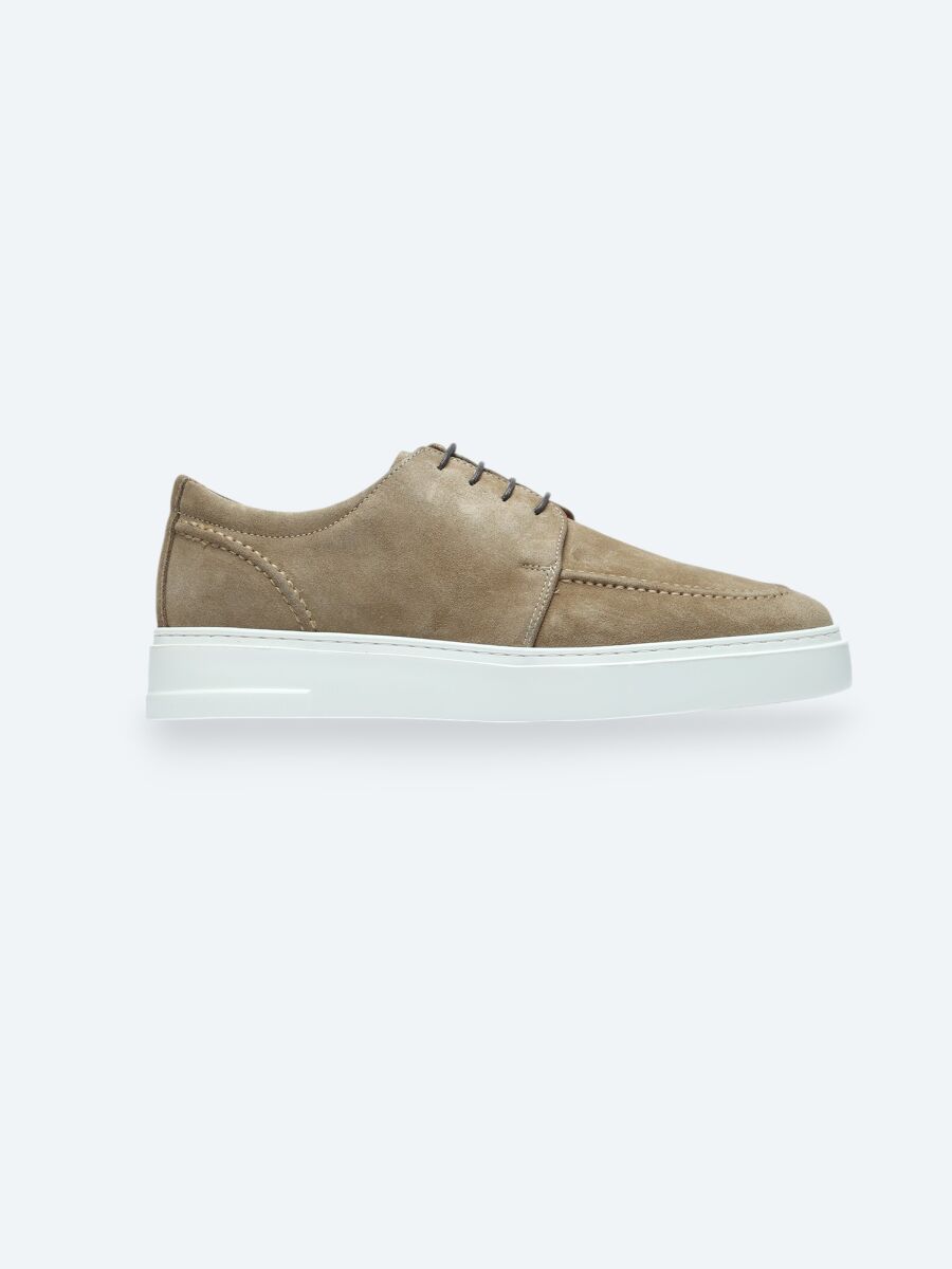 Beige Suede Smart Casual Shoes - 1
