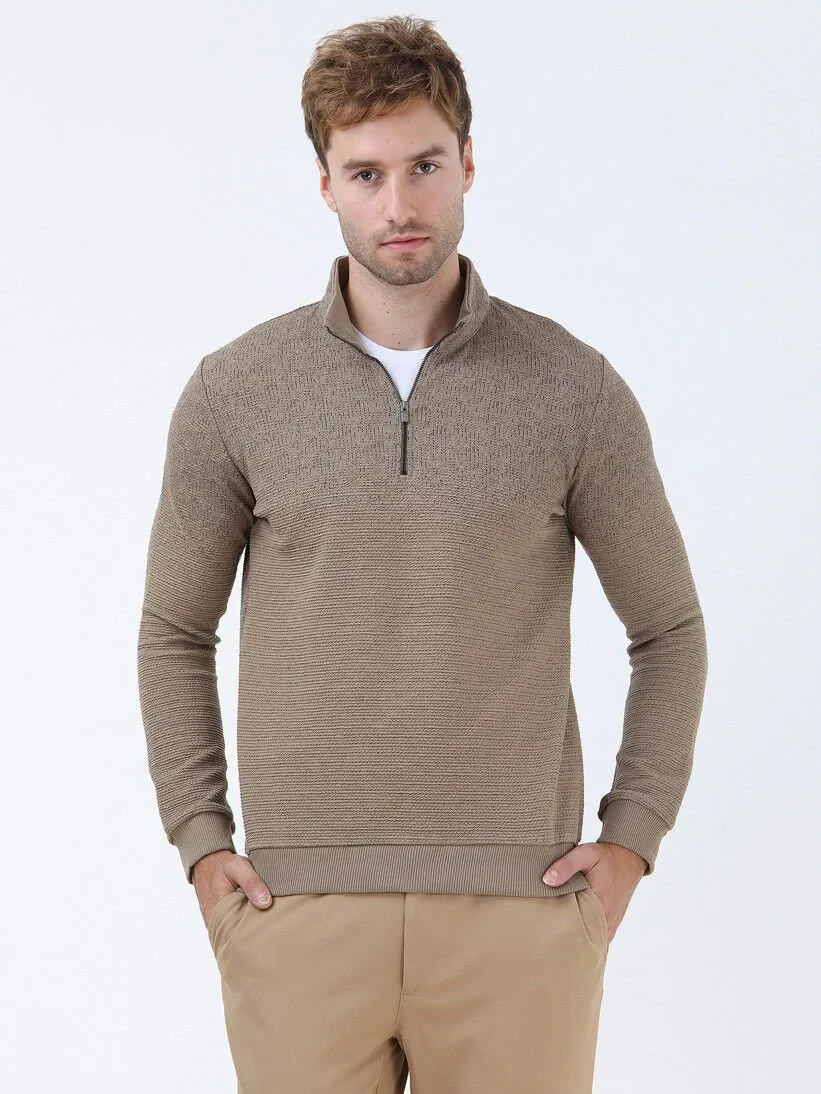 Beige Turtleneck Jacquard Sweatshirt - 1