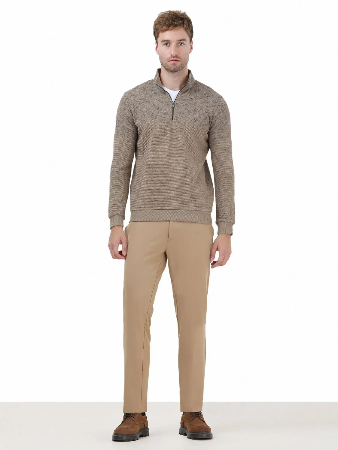 Beige Turtleneck Jacquard Sweatshirt - 2