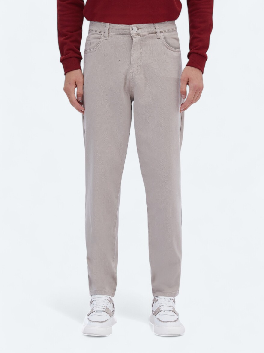 Beige Weaving Carrot Fit Casual Cotton Blended Trousers - KİP