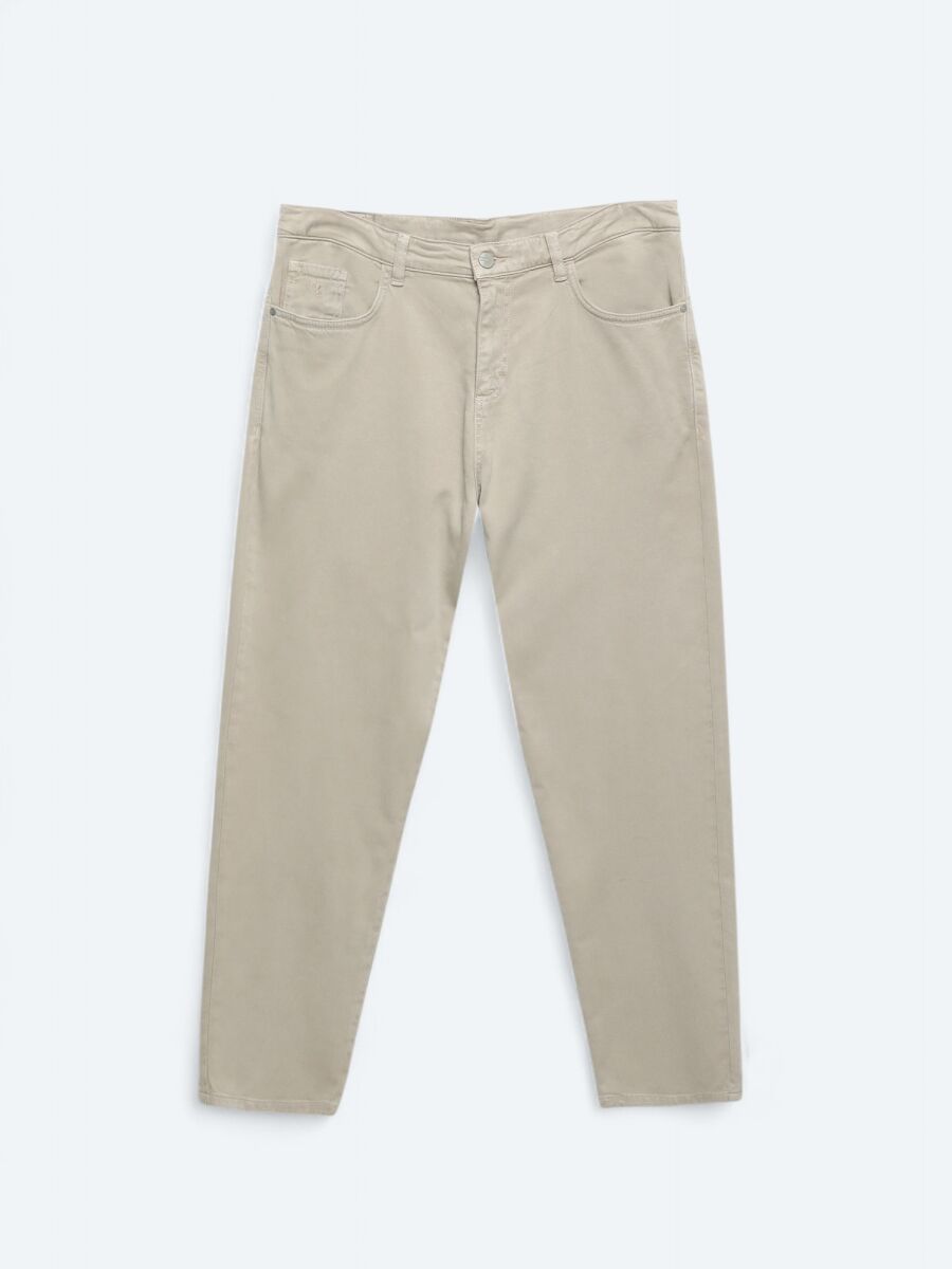 Beige Weaving Carrot Fit Casual Cotton Blended Trousers - 6