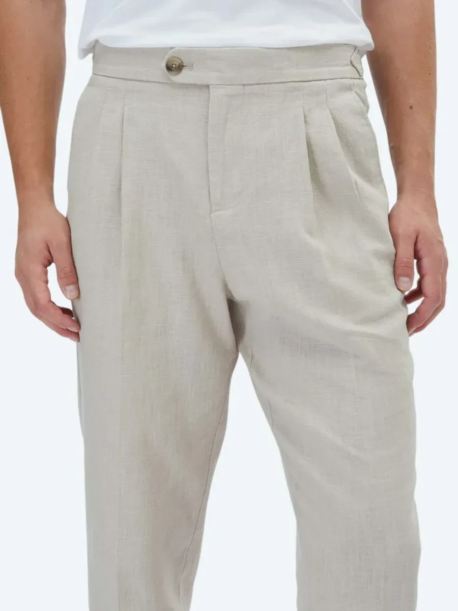 Beige Weaving Carrot Fit Casual Trousers - 3