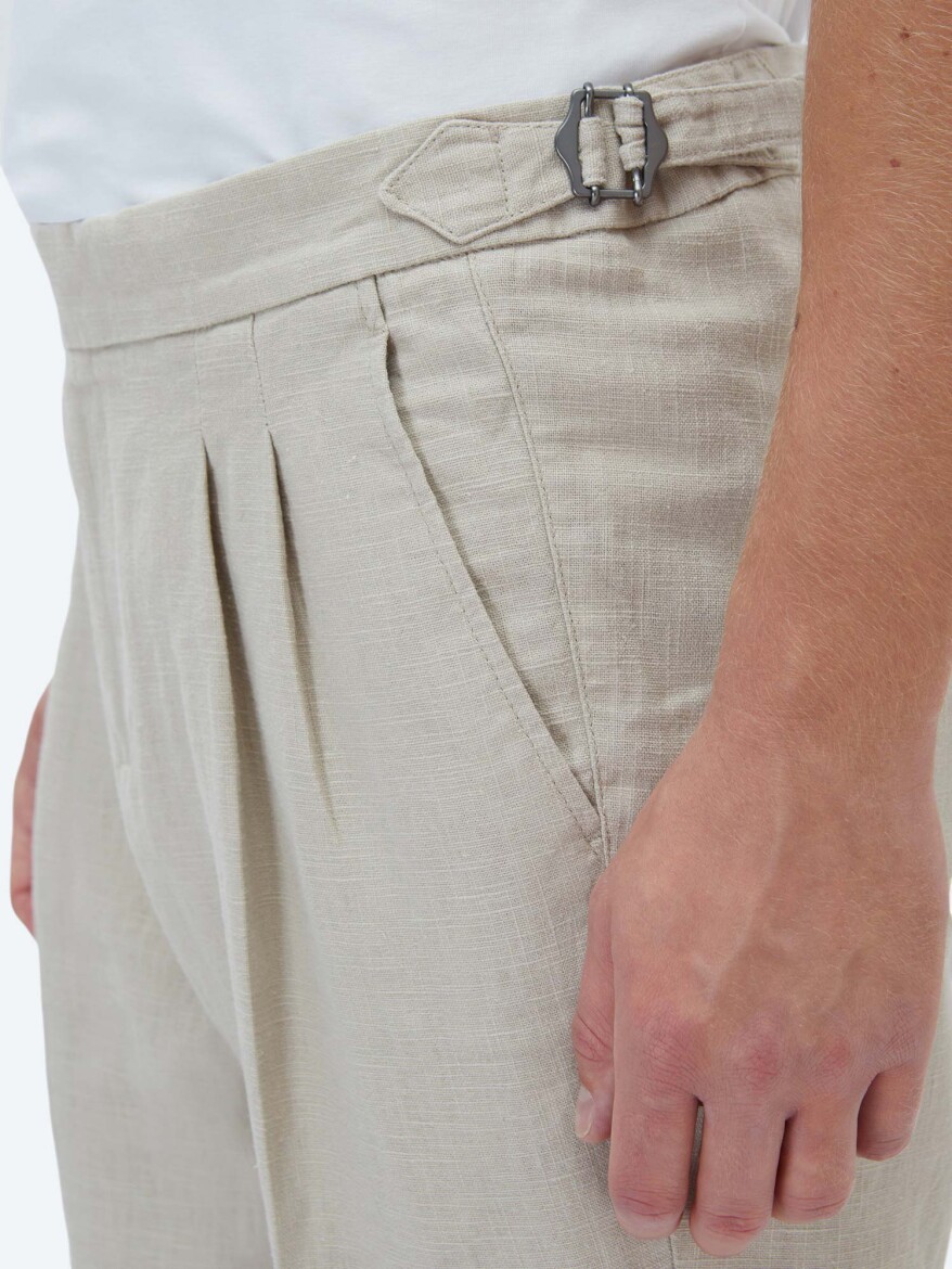Beige Weaving Carrot Fit Casual Trousers - 4