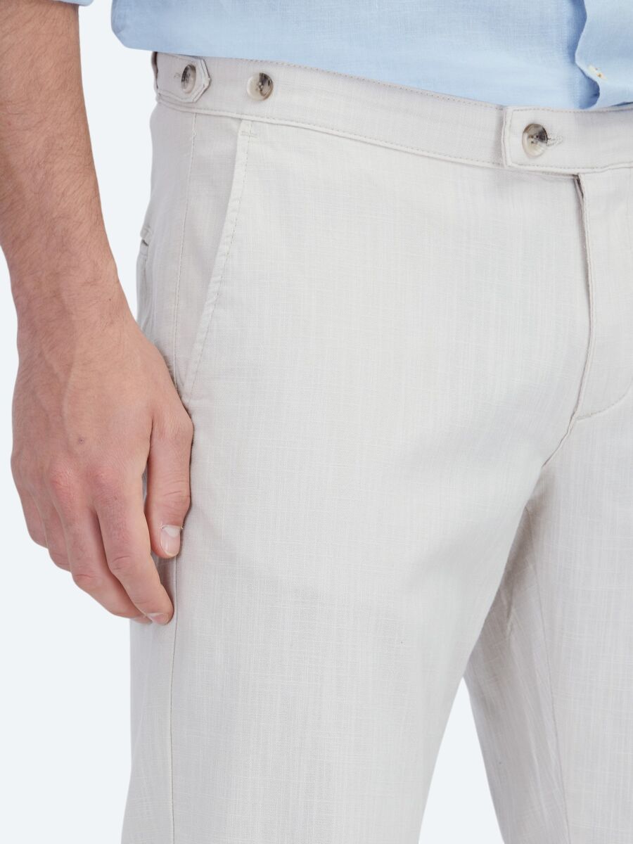 Beige Weaving Fitted Fit Smart Casual Cotton Blended Trousers - 4