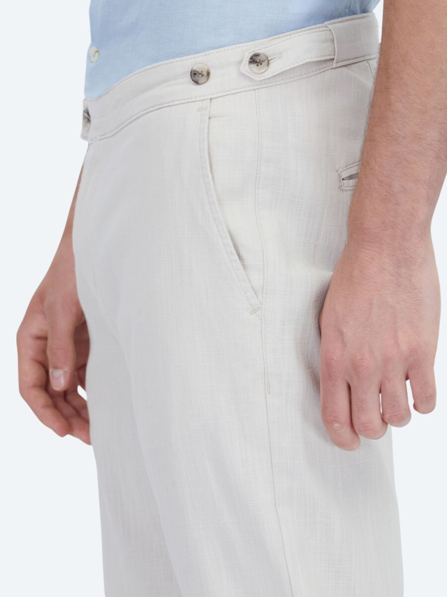 Beige Weaving Fitted Fit Smart Casual Cotton Blended Trousers - 5