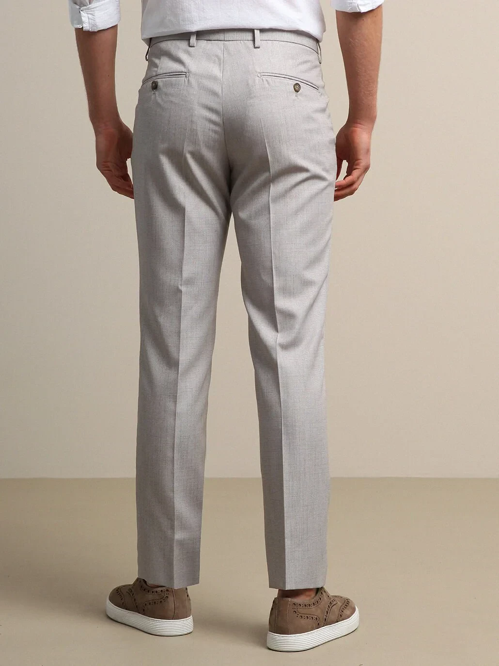 Beige Weaving Fitted Fit Smart Casual Trousers - 5